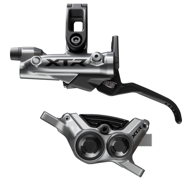 Shimano XTR M9220 Enduro Disc Brake Lever - Left/Front Post Mount 4-Piston Caliper SM-BH90-SBM Hose Finned Metal Pads Gray