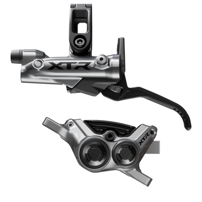 Shimano XTR M9220 Enduro Disc Brake Lever - Left/Front Post Mount 4-Piston Caliper SM-BH90-SBM Hose Finned Metal Pads Gray
