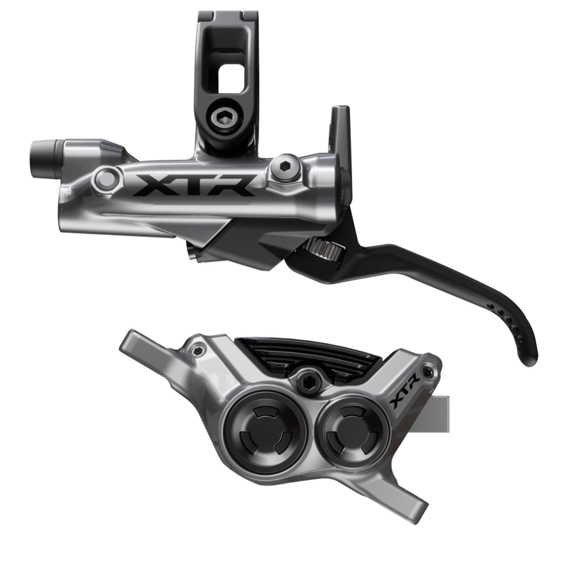 Shimano XTR M9220 Enduro Disc Brake Lever - Left/Front Post Mount 4-Piston Caliper SM-BH90-SBM Hose Finned Metal Pads Gray