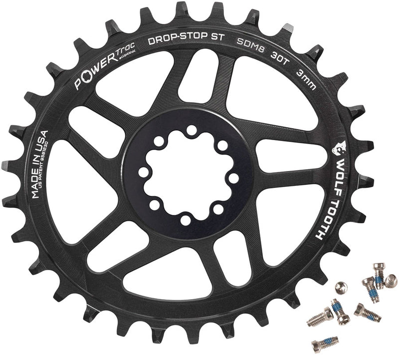Wolf Tooth Elliptical Direct Mount Chainring - 30t SRAM 8-Bolt DM 3mm Offset Drop-Stop ST Requires HG+ Chain BLK