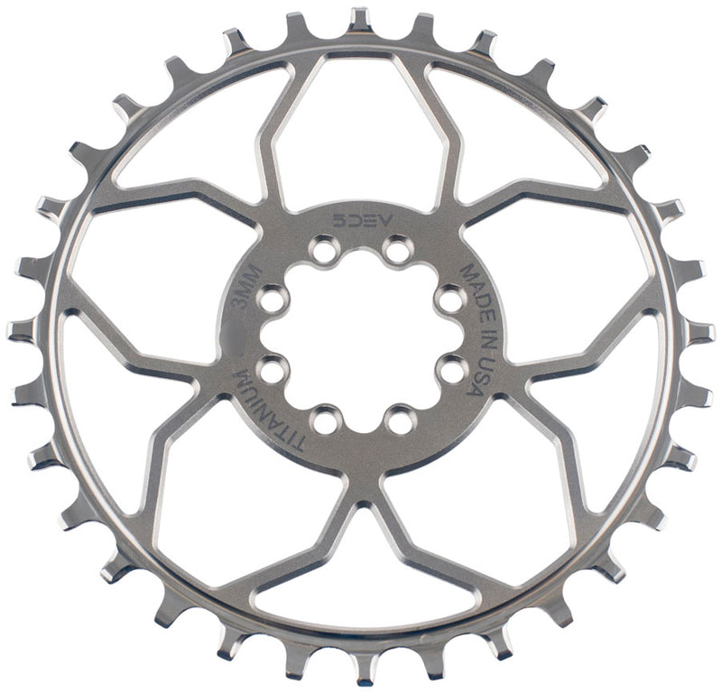 5DEV Titanium T-Type Direct Mount Chainring - 32t 8-Bolt 3mm Offset Raw Ti