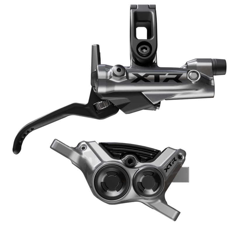 Shimano XTR M9220 Enduro Disc Brake Lever - Right/Rear Post Mount 4-Piston Caliper SM-BH90-SBM Hose Finned Metal Pads Gray