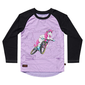 Kids Ride Shotgun Windproof Kids MTB Jersey Unicorn YXXS Pink & Black