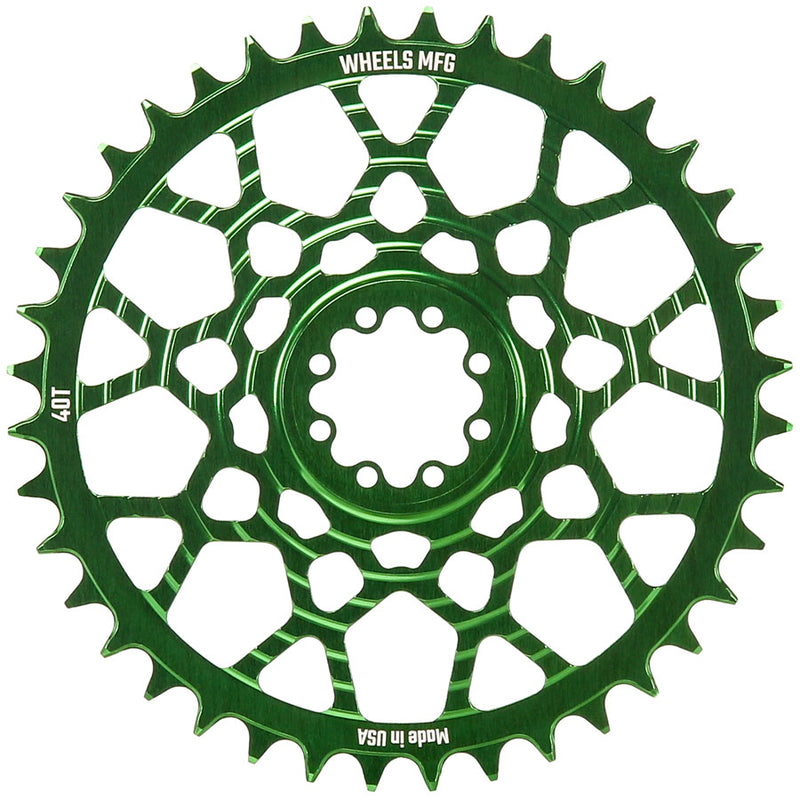 Wheels Manufacturing Gravel Direct Mount Chainring - 40t SRAM 8-Bolt Direct Mount 6.5mm Inboard Offset T-Type Chain Compatible Green