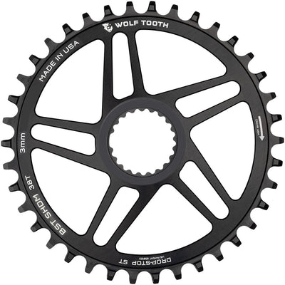 Wolf Tooth Direct Mount Chainring - 38t Shimano DM For Boost Cranks 3mm Offset Drop-Stop ST Requires 12-Speed HG+ Chain BLK