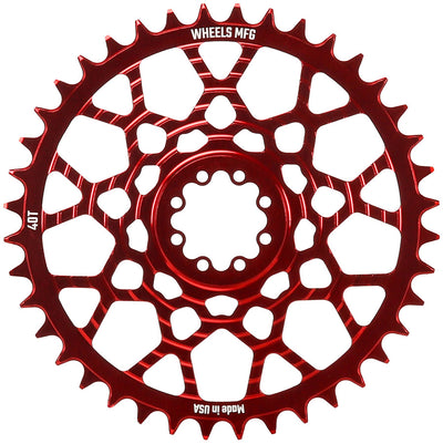Wheels Manufacturing Gravel Direct Mount Chainring - 40t SRAM 8-Bolt Direct Mount 6.5mm Inboard Offset T-Type Chain Compatible Red