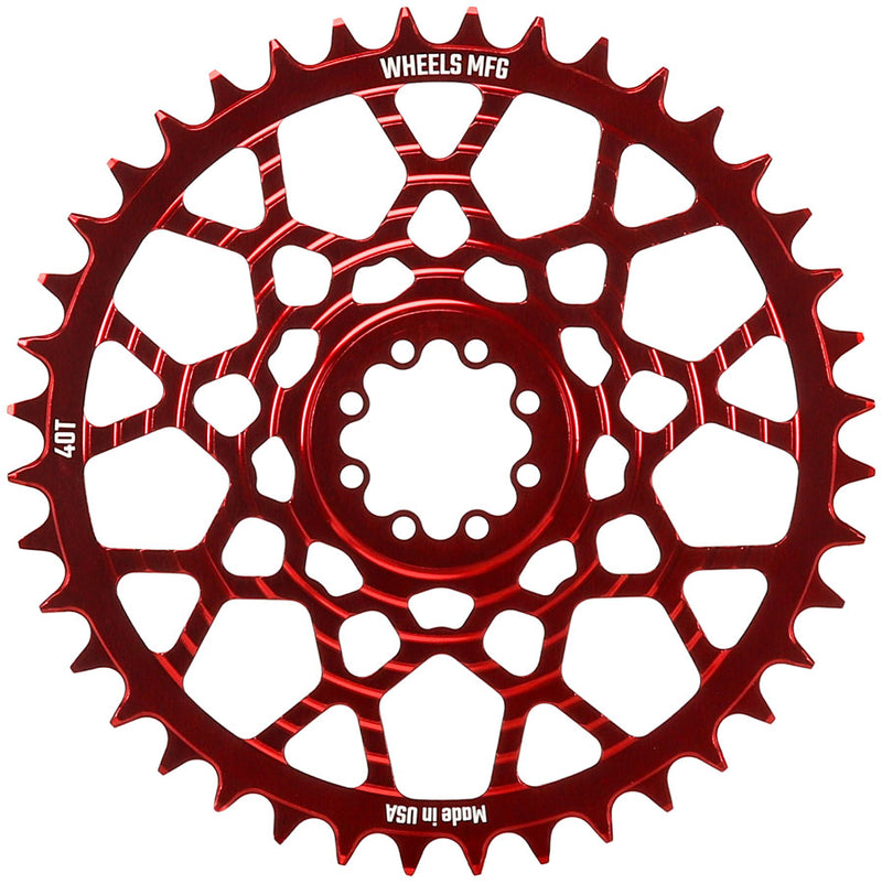 Wheels Manufacturing Gravel Direct Mount Chainring - 40t SRAM 8-Bolt Direct Mount 6.5mm Inboard Offset T-Type Chain Compatible Red