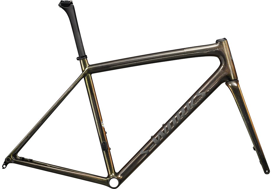 Specialized Aethos S-Works Frameset Gloss Carbon + Magenta-Gold Edge Fade + All Over Gold Pearl 25% / Satin Metallic Obsidian 52