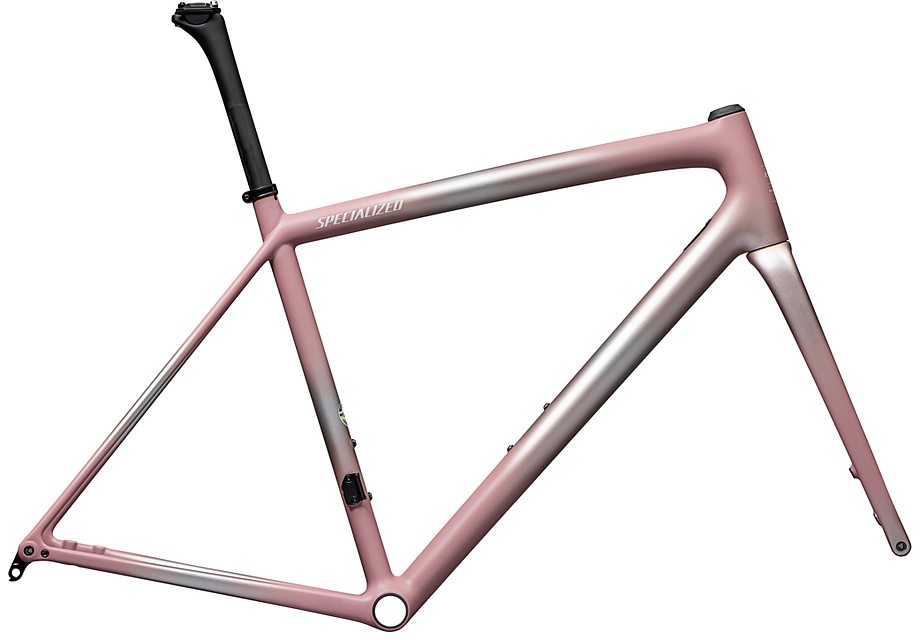 Specialized aethos frmset satin flake silver / dusky pink + champagne radial fades / dune white 56