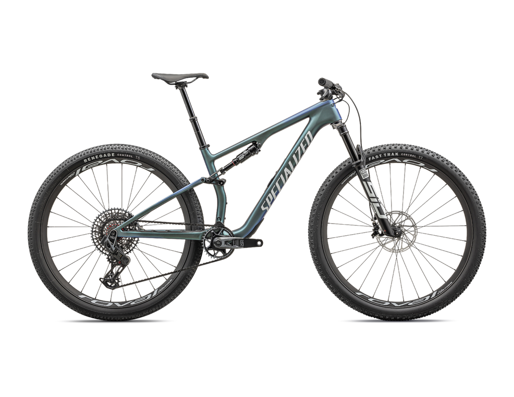 2024 Specialized EPIC 8 Pro Mountain Bike - X-Large, Satin Carbon/Metallic Sapphire/Metallic White Silver