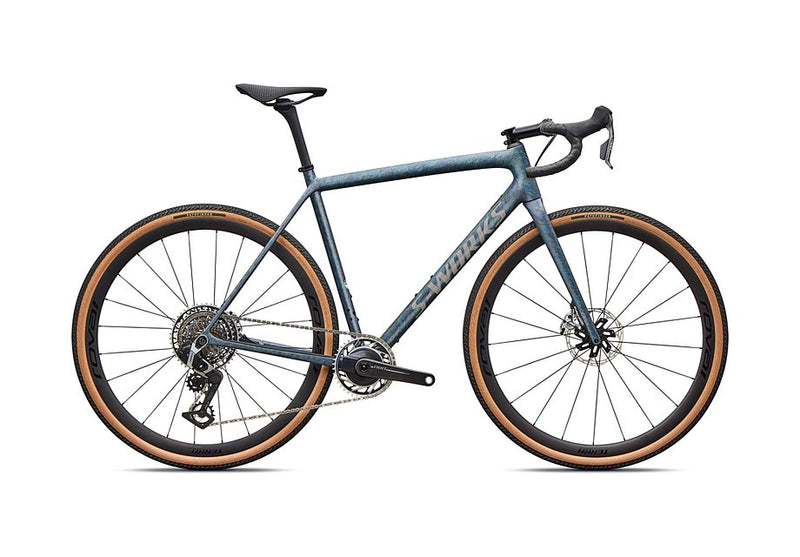 2026 Specialized Crux S-Works Bike Satin Gray Blue Fjord Metallic Desert Metallic 54