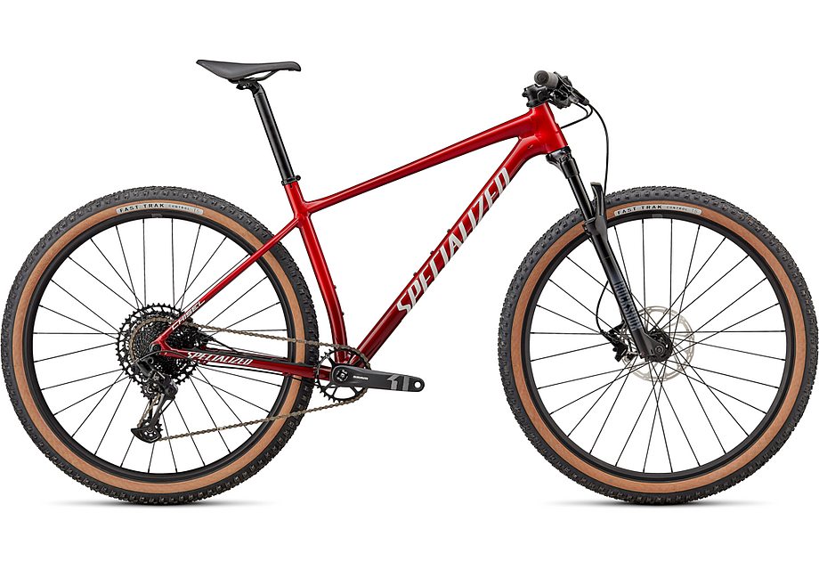 2024 Specialized CHISEL HT COMP Mountain BIKE - Medium, GLOSS RED TINT FADE OVER BRUSHED SILVER / TARMAC BLACK / WHITE w/ GOLD PEARL