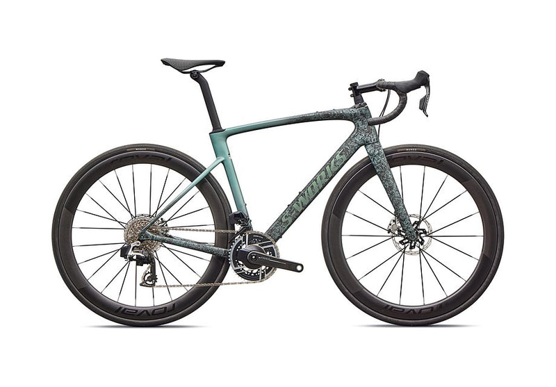 2026 Specialized Roubaix S-Works Axs Bike Satin Carbon/Fjord Metallic Dust Dry Impasto + Fade/Gloss Premium Fjord Metallic 58