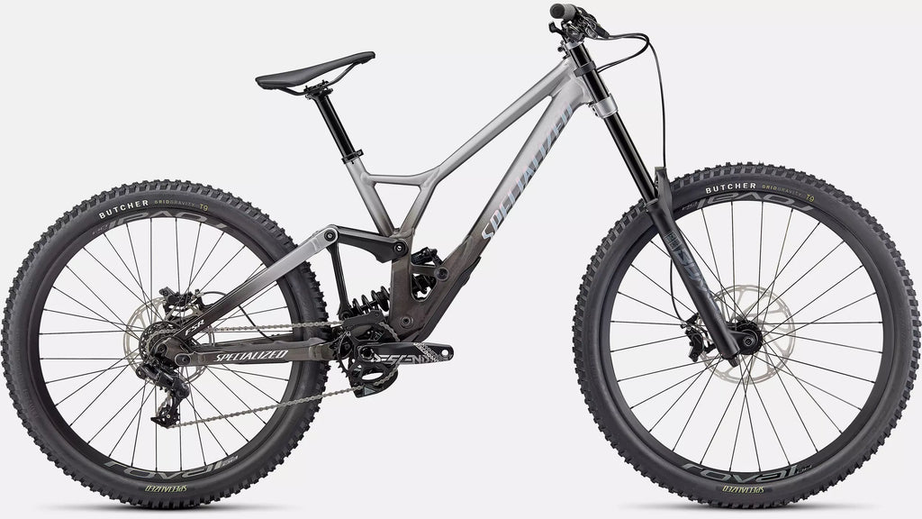 2022 Specialized Demo Expert 29" / 27.5" Aluminum Mountain Bike - S2, GLOSS SILVER DUST / CHARCOAL TINT GRAVITY FADE / WHITE W/ RED GHOST PEARL / FLO RED