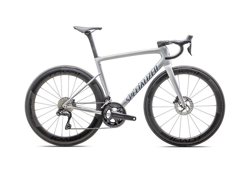 2025 Specialized tarmac sl8 pro udi2 bike gloss liquid silver / satin blue pearl over black liquid metal 58