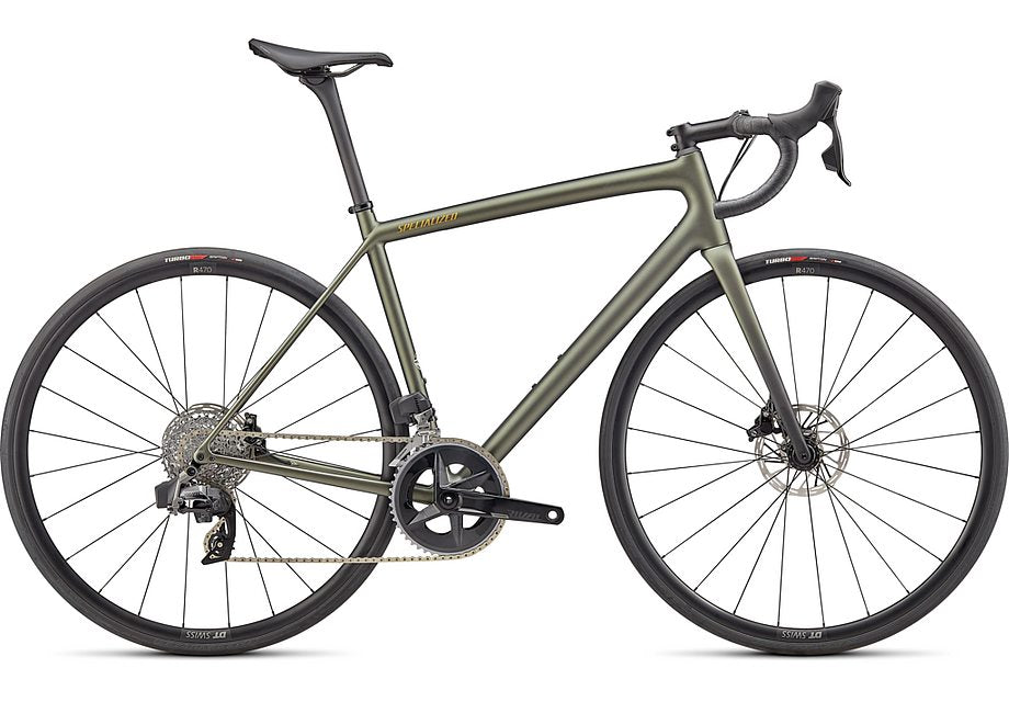 2024 Specialized AETHOS COMP Road BIKE - 61cm, Satin Metallic Moss/Gold/Carbon Fade