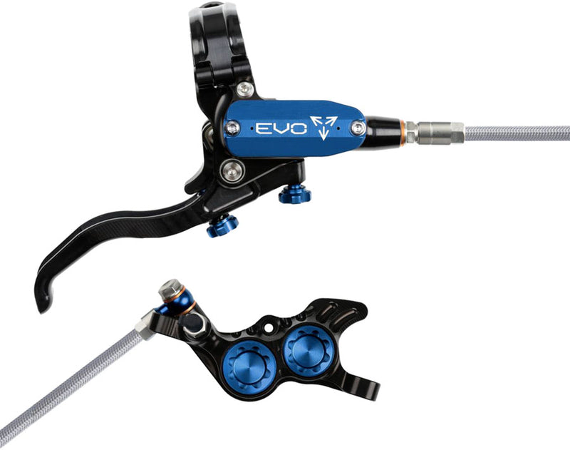 Hope EVO GR4 Disc Brake Lever Set - Right Hand Post Mount 4-Piston Braided Hydraulic Hose BLK/Blue