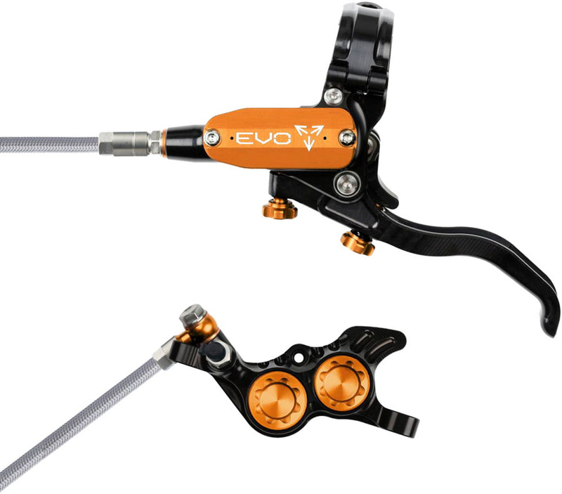 Hope EVO GR4 Disc Brake Lever Set - Left Hand Post Mount 4-Piston Braided Hydraulic Hose BLK/Orange