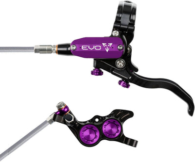 Hope EVO GR4 Disc Brake Lever Set - Left Hand Post Mount 4-Piston Braided Hydraulic Hose BLK/Purple