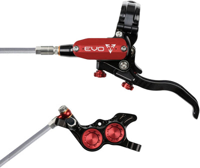Hope EVO GR4 Disc Brake Lever Set - Left Hand Post Mount 4-Piston Braided Hydraulic Hose BLK/Red