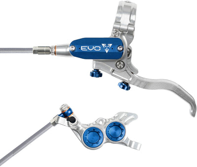 Hope EVO GR4 Disc Brake Lever Set - Left Hand Post Mount 4-Piston Braided Hydraulic Hose Silver/Blue