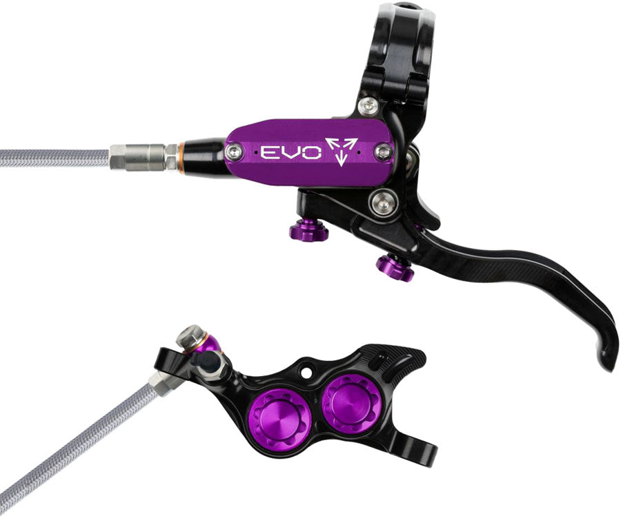 Hope EVO TR4 Disc Brake Lever Set - Left Hand Post Mount 4-Piston Braided Hydraulic Hose BLK/Purple