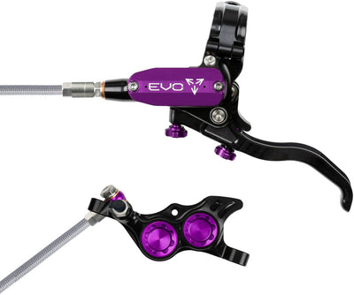 Hope EVO TR4 Disc Brake Lever Set - Left Hand Post Mount 4-Piston Braided Hydraulic Hose BLK/Purple