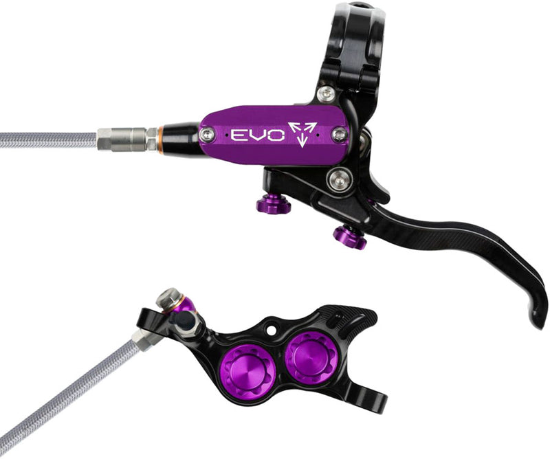 Hope EVO TR4 Disc Brake Lever Set - Left Hand Post Mount 4-Piston Braided Hydraulic Hose BLK/Purple