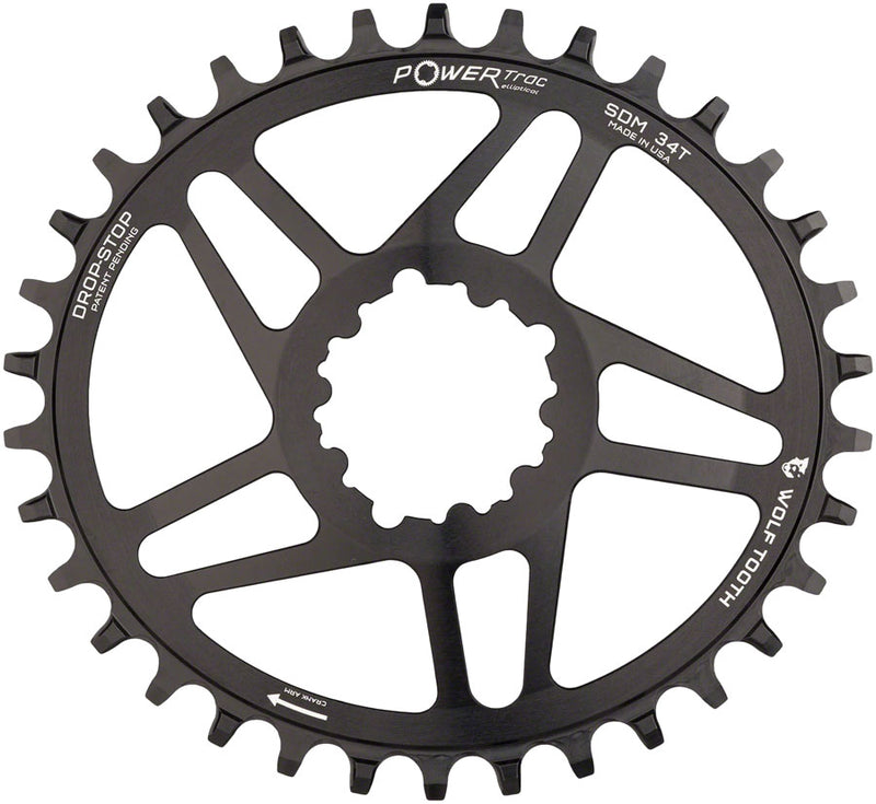 Wolf Tooth Elliptical Direct Mount Chainring - 34t SRAM Direct Mount Drop-Stop For SRAM 3-Bolt Cranksets 6mm Offset BLK