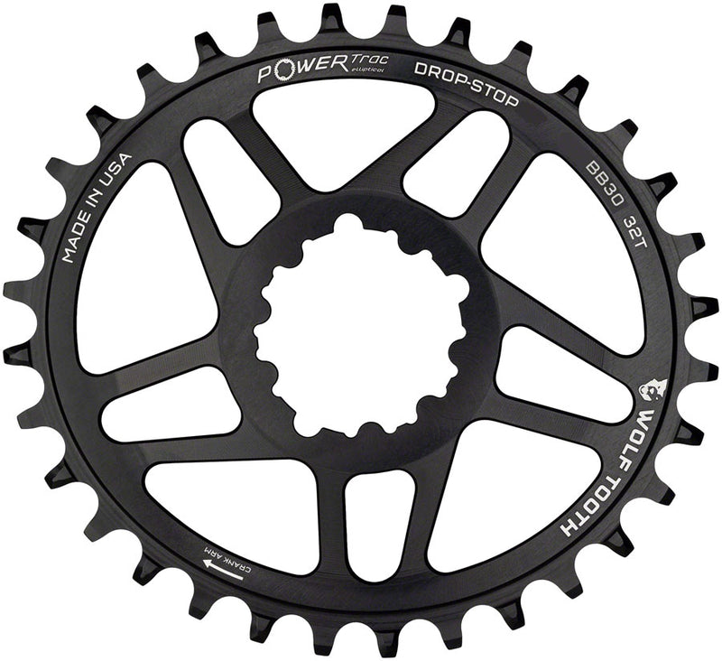 Wolf Tooth Elliptical Direct Mount Chainring - 32t SRAM Direct Mount Drop-Stop A For SRAM BB30 Short Spindle Cranks 0mm Offset BLK