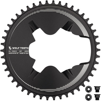 Wolf Tooth Aero Direct Mount 1x Chainring - 46t 4-Bolt Drop-Stop ST Compatible Shimano Dura-Ace R9200/R9200-P Only BLK