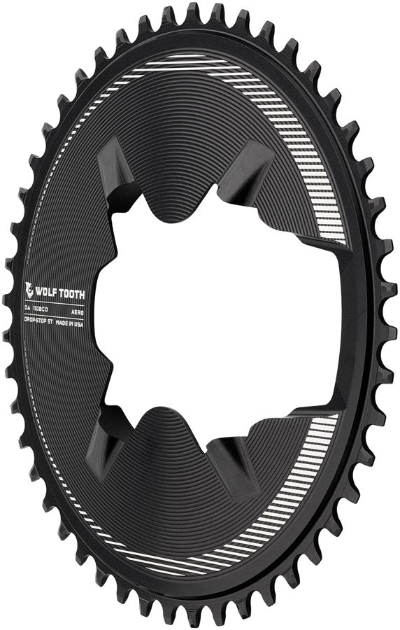 Wolf Tooth Aero Direct Mount 1x Chainring - 46t 4-Bolt Drop-Stop ST Compatible Shimano Dura-Ace R9200/R9200-P Only BLK