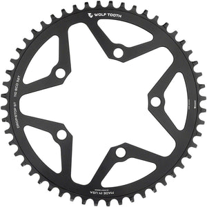 Wolf Tooth 110 BCD Gravel CX Road Chainring - 50t 110 BCD 5-Bolt Drop-Stop ST For Shimano HG+ KMC 12-Speed Chains BLK