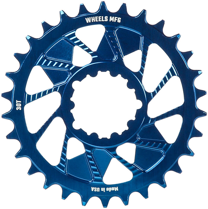 Wheels Manufacturing Direct Mount Chainring - 30t SRAM 3-Bolt Direct Mount 3mm Offset T-Type Chain Compatible Blue