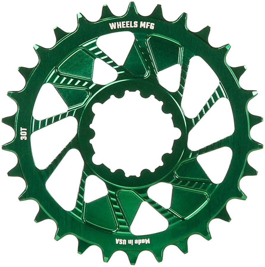 Wheels Manufacturing Direct Mount Chainring - 30t SRAM 3-Bolt Direct Mount 3mm Offset T-Type Chain Compatible Green