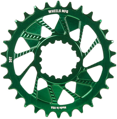 Wheels Manufacturing Direct Mount Chainring - 30t SRAM 3-Bolt Direct Mount 3mm Offset T-Type Chain Compatible Green