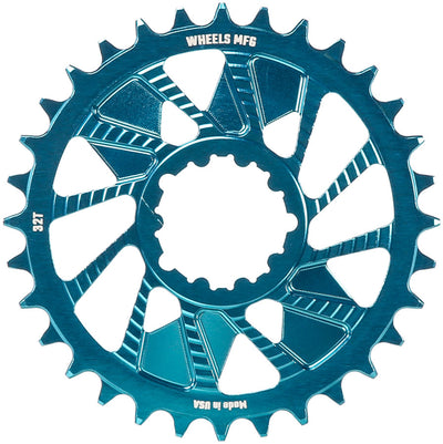 Wheels Manufacturing Direct Mount Chainring - 32t SRAM 3-Bolt Direct Mount 3mm Offset T-Type Chain Compatible Teal