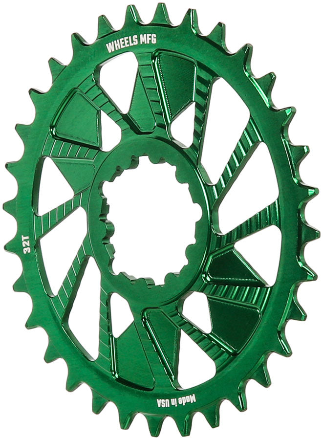 Wheels Manufacturing Direct Mount Chainring - 32t SRAM 3-Bolt Direct Mount 3mm Offset T-Type Chain Compatible Green