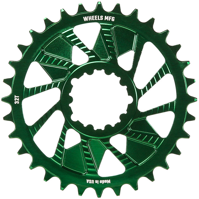 Wheels Manufacturing Direct Mount Chainring - 32t SRAM 3-Bolt Direct Mount 3mm Offset T-Type Chain Compatible Green