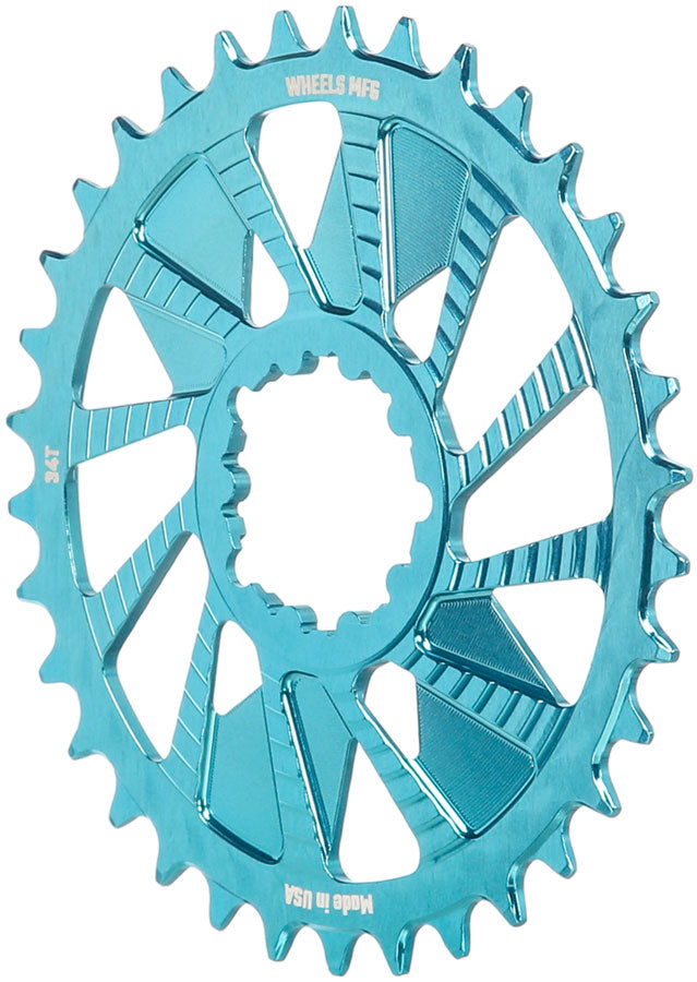 Wheels Manufacturing Direct Mount Chainring - 34t SRAM 3-Bolt Direct Mount 3mm Offset T-Type Chain Compatible Teal