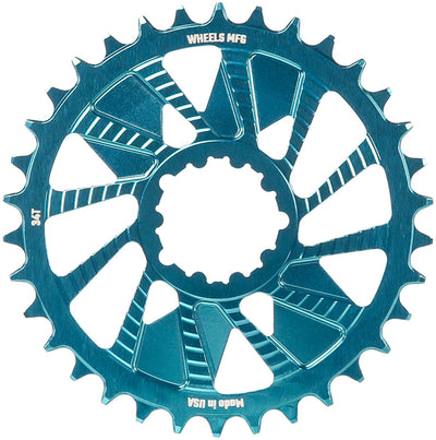 Wheels Manufacturing Direct Mount Chainring - 34t SRAM 3-Bolt Direct Mount 3mm Offset T-Type Chain Compatible Teal