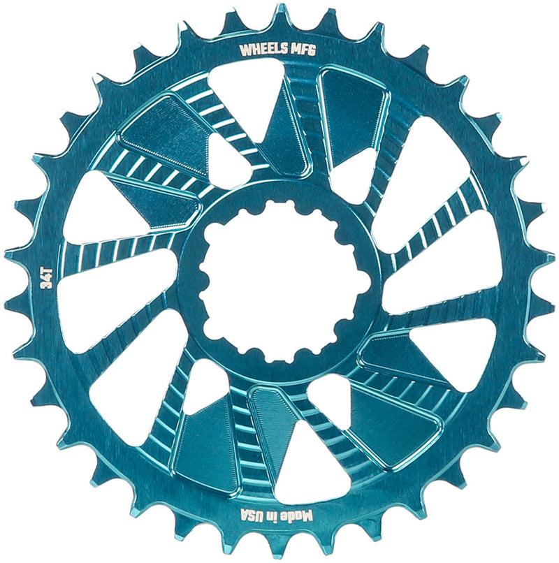 Wheels Manufacturing Direct Mount Chainring - 34t SRAM 3-Bolt Direct Mount 3mm Offset T-Type Chain Compatible Teal