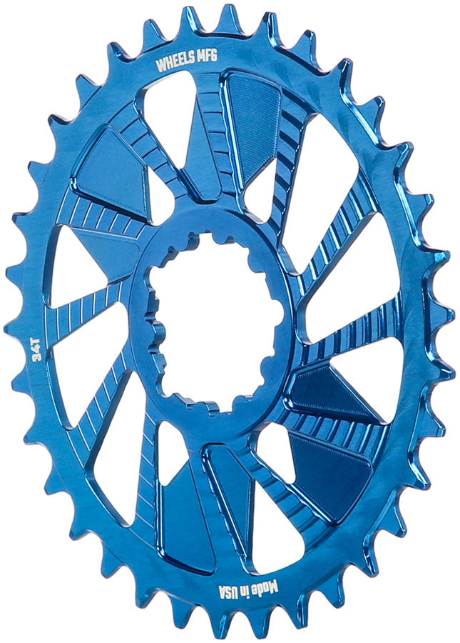 Wheels Manufacturing Direct Mount Chainring - 34t SRAM 3-Bolt Direct Mount 3mm Offset T-Type Chain Compatible Blue