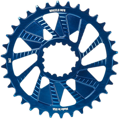 Wheels Manufacturing Direct Mount Chainring - 34t SRAM 3-Bolt Direct Mount 3mm Offset T-Type Chain Compatible Blue