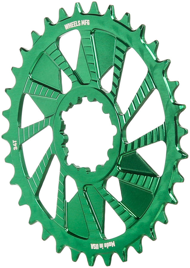 Wheels Manufacturing Direct Mount Chainring - 34t SRAM 3-Bolt Direct Mount 3mm Offset T-Type Chain Compatible Green