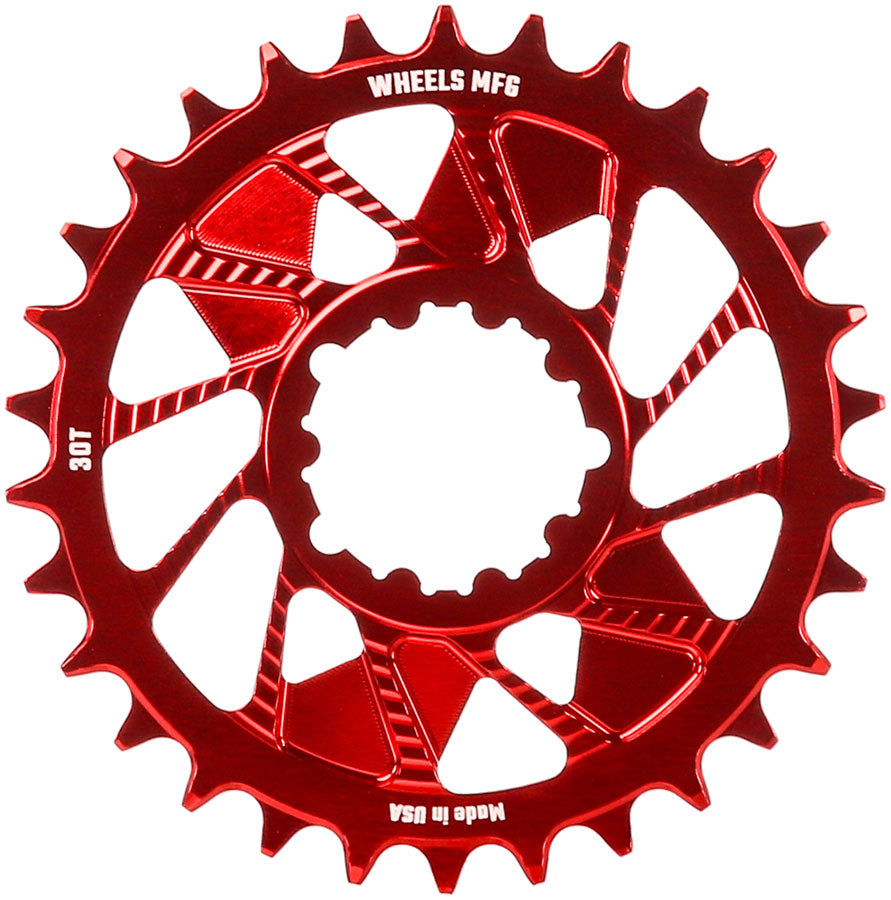 Wheels Manufacturing Direct Mount Chainring - 30t SRAM 3-Bolt Direct Mount 3mm Offset Compatible Hyperglide+ Chain Red