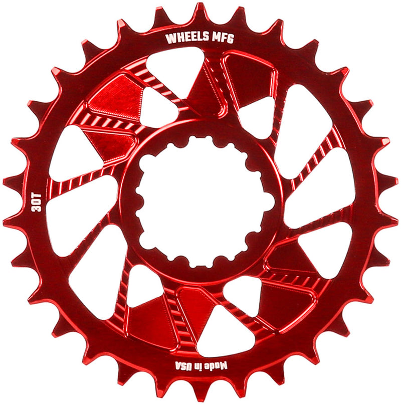 Wheels Manufacturing Direct Mount Chainring - 30t SRAM 3-Bolt Direct Mount 3mm Offset Compatible Hyperglide+ Chain Red