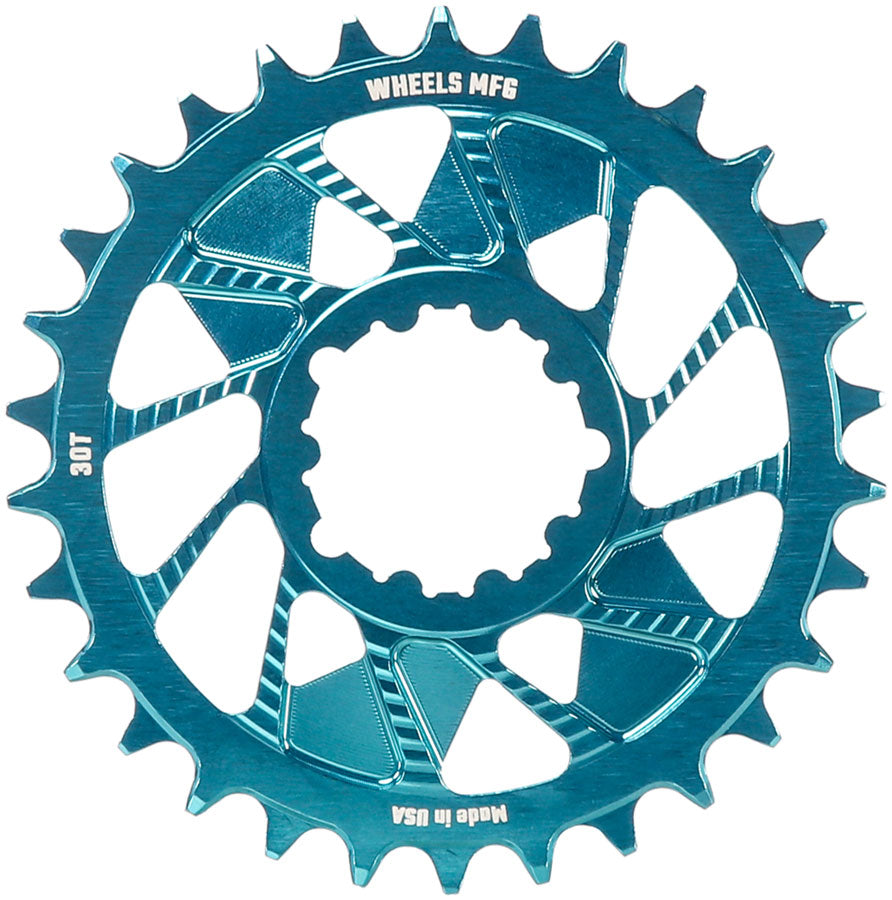 Wheels Manufacturing Direct Mount Chainring - 30t SRAM 3-Bolt Direct Mount 3mm Offset Compatible Hyperglide+ Chain Teal