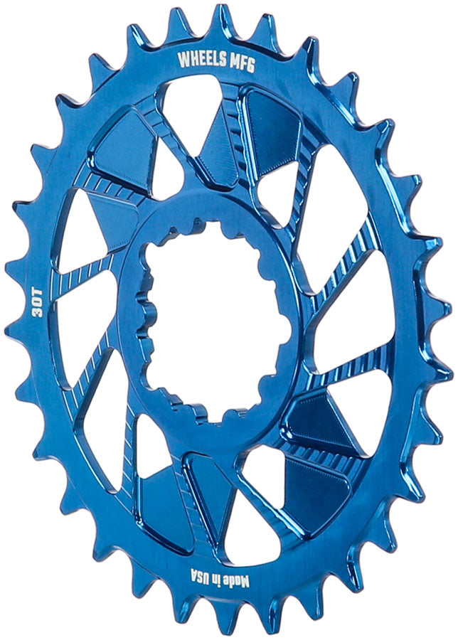 Wheels Manufacturing Direct Mount Chainring - 30t SRAM 3-Bolt Direct Mount 3mm Offset Compatible Hyperglide+ Chain Blue