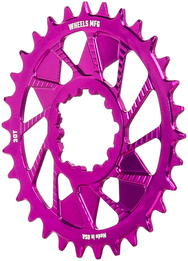 Wheels Manufacturing Direct Mount Chainring - 30t SRAM 3-Bolt Direct Mount 3mm Offset Compatible Hyperglide+ Chain Purple
